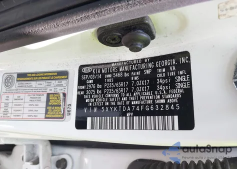 2015 Kia Sorento Lx V6 from USA, damaged, VIN 5XYKTDA74FG632845